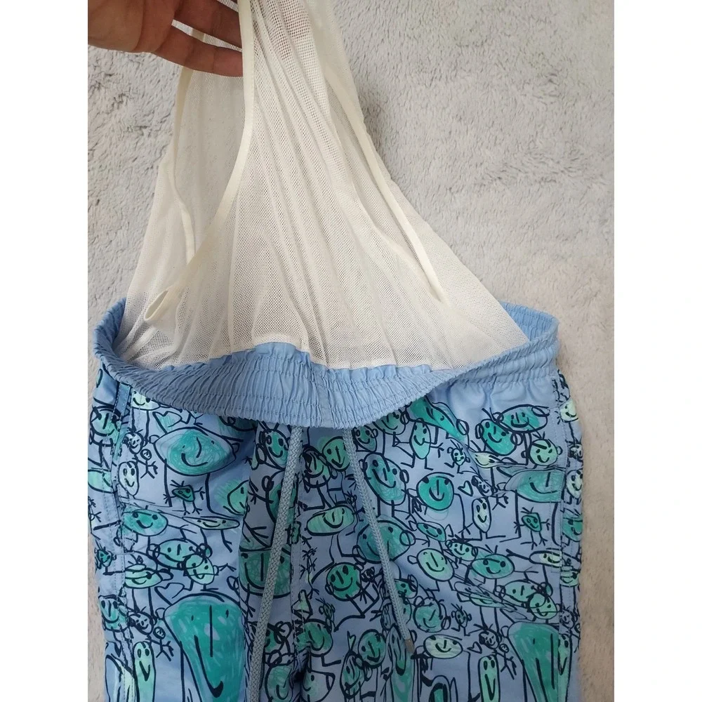 Vilebrequin Board Shorts Mens Large Smiley Face Print Graphic Lined Drawstring L